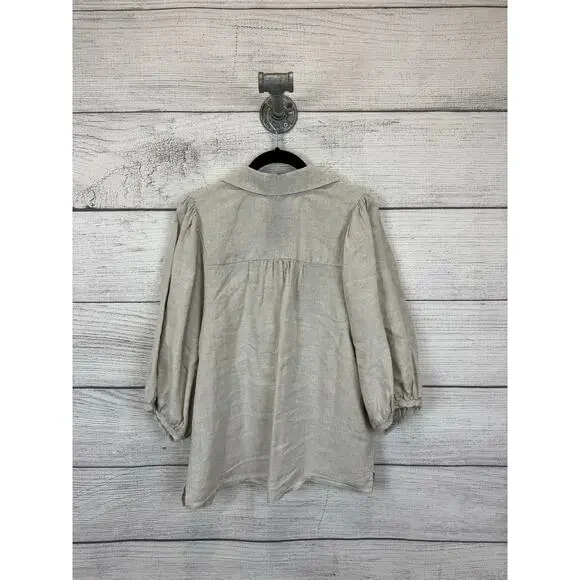 Chico's Women's Cream Linen Button Front Blouse Size 8 - Picture 6 of 7